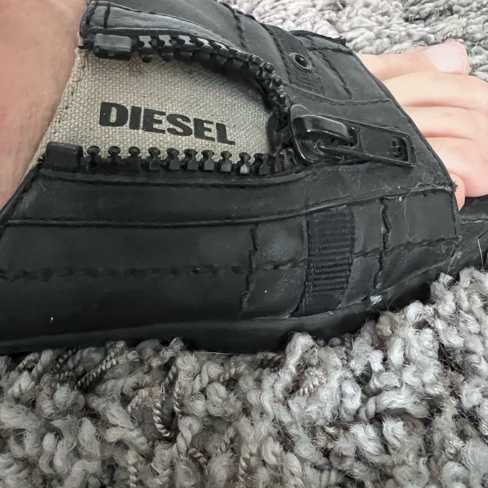 DIESEL Black Leather Zip Slide Sandal Women’s Size 9